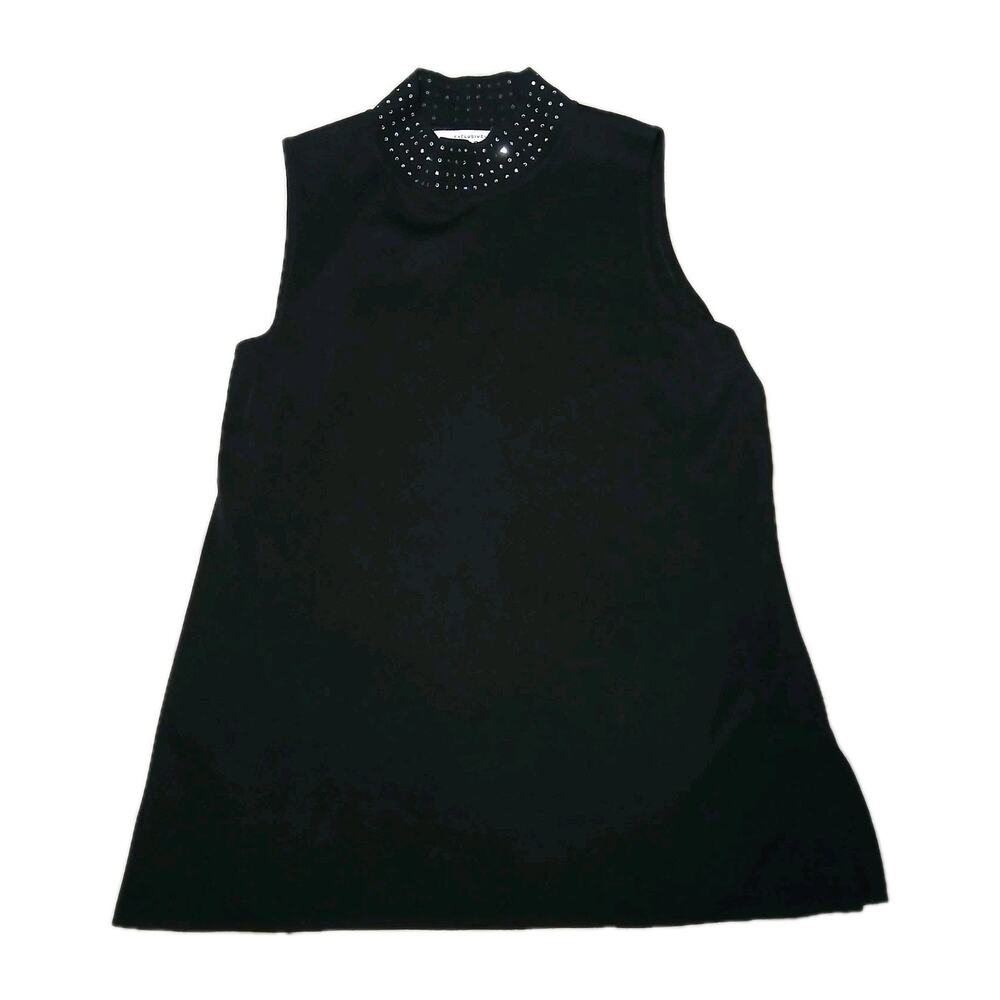 Misook Exclusively Black Sleeveless Mock Neck Tank Top M Embellished Rhinestones